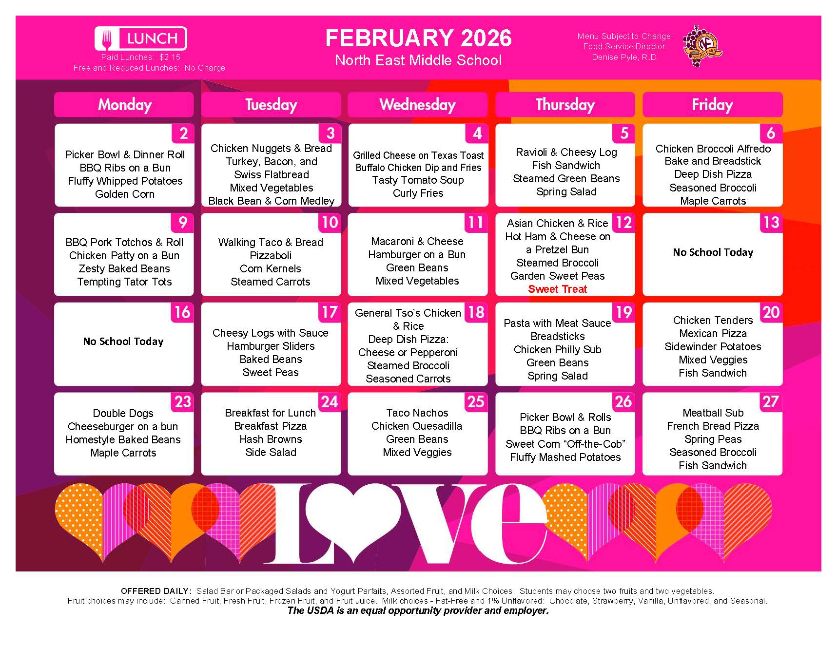 NEMS February Lunch Menu